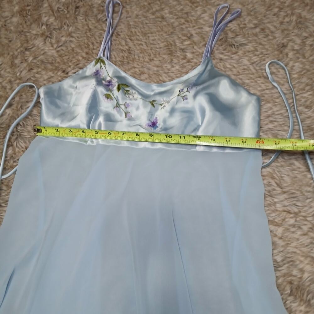 Women's Large Aqua Blue‎ Sheer Satin Embroidered Floral Butterfly Slip Lingerie - Picture 5 of 9